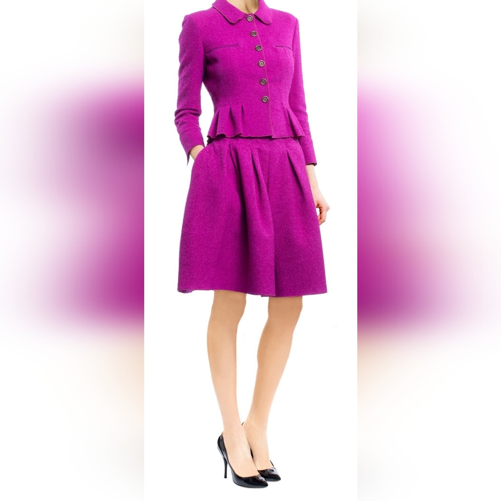□$5,200 OSCAR DE LA RENTA PURPLE ICONIC SOFT WOOL JACKET SKIRT SUIT US 12 - Picture 10 of 14